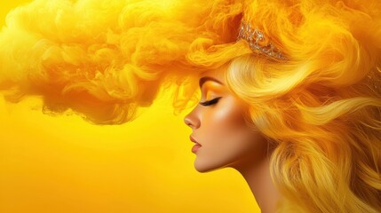 Fototapeta premium A woman with long blonde hair and a tia on her head