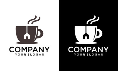 Creative Tea House Logo. Green Tea and House Logo with Linear Outline Style. Herbal Tea Logo Icon Symbol Vector Design Inspiration.