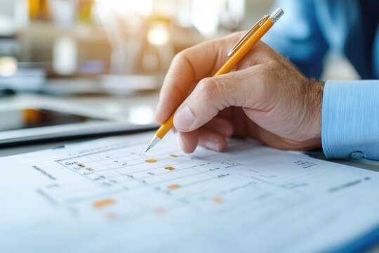 Strategic planning session office workspace business document creation modern environment close-up viewpoint planner engagement