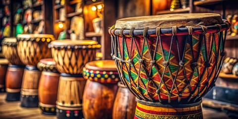 Intricate details of an African djembe drum revealed through captivating macro photography.