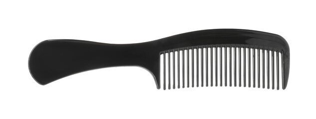 One black plastic comb isolated on white