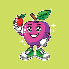 Vector apple character, apple mascot, apple illustration, apple sticker