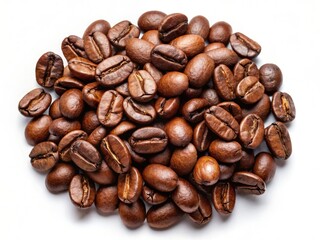 Naklejka premium Juicy Arabica coffee beans, pristine white background. Minimalist product shot.