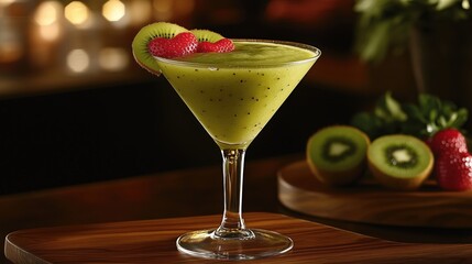 Delicious green cocktail served for Valentine's Day celebration at a cozy bar