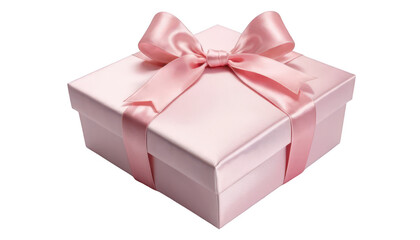 Obraz premium A romantic pink heart-shaped bow with delicate ribbon ends, tied on a gift box,