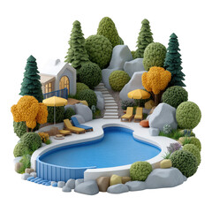 [Luxury resort pool design concept] Luxurious Resort Pool Scene with Natural Ambiance & Outdoor Furnishings