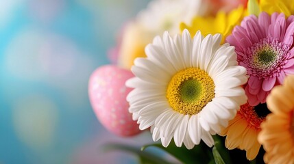 Fototapeta premium A bouquet of colorful flowers in a vase on a table