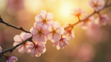 Obraz premium Serene spring blossoms in golden sunlight with soft focus