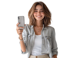 Fototapeta premium Beauty woman with mobile phone isolated on white 