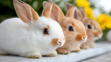 Fototapeta premium A group of rabbits sitting next to each other on a table