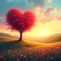 sunset and heart plant