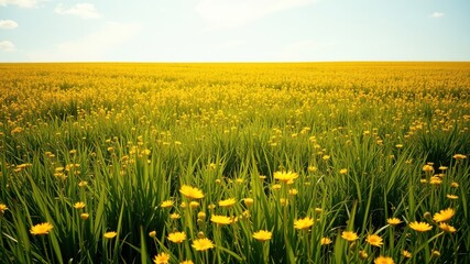 Fototapeta premium Golden Meadow A Vibrant Field of Yellow Wildflowers Under a Sunny Sky