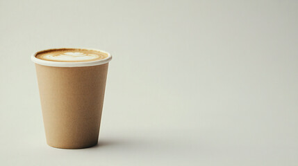 paper coffee cup with latte art coffee ready to go or take away coffee.Takeaway paper coffee cup.Coffee, latte, hot drink to go. 3d illustration isolated on white background.
