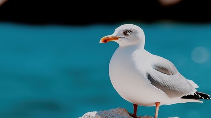Obraz premium A seagull standing on a rock by the water