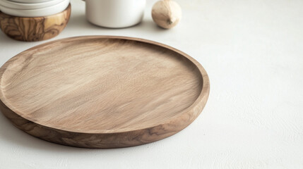 Round Wooden Plate Natural Finish for Food Photography
