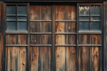 Wooden sliding door window and room in traditional Japanese Shoji style