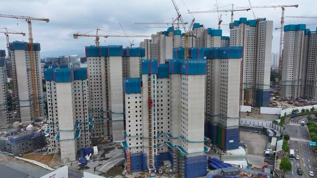 Aerial view of the construction site of Cheolsan Xavier Apartment in Seoul, Gwangmyeong, South Korea, Asia
