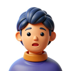 Surprised Young Boy Character with Dark Blue Hair and Orange Neckline