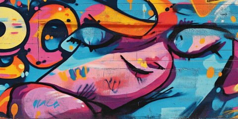 Obraz premium Colorful painting of a woman's face with the word 