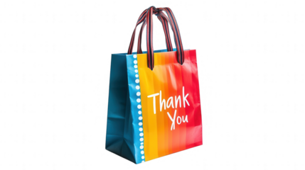 Colorful gift bag with "Thank You" text for Employee Appreciation Day, perfect for recognition, isolated on white, PNG file, transparent background.