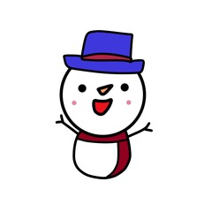 White snowman in winter, cartoon, illustration.