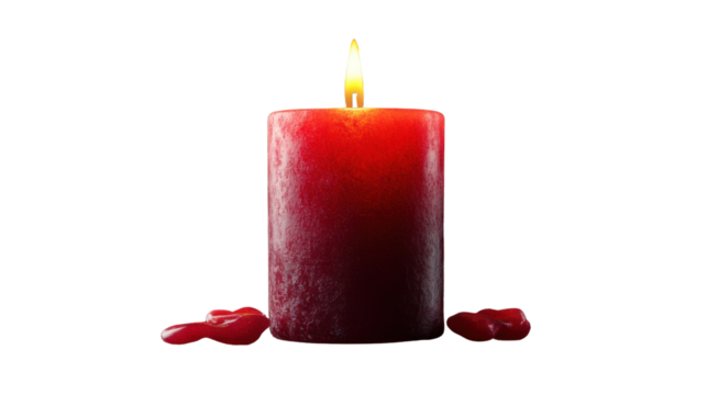 red burning candle isolated on white background