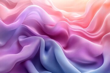 Obraz premium 3D render of an abstract pastel-colored wave with flowing cloth, minimalistic design, soft rounded forms, and light background in pink, purple, and blue hues.