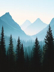 Fototapeta premium Mountain range with a forest of trees in the foreground