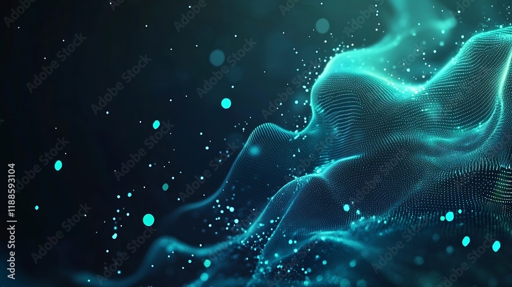 Poster Abstract teal digital particle design background