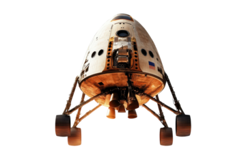 Futuristic spacecraft landing on the surface of Mars with a transparent background for use
