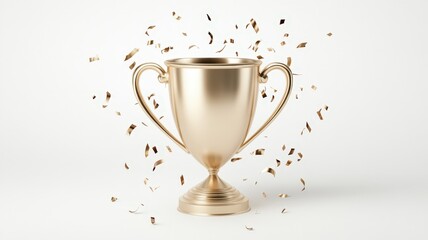 Gold trophy is sitting on a table with a lot of glitter