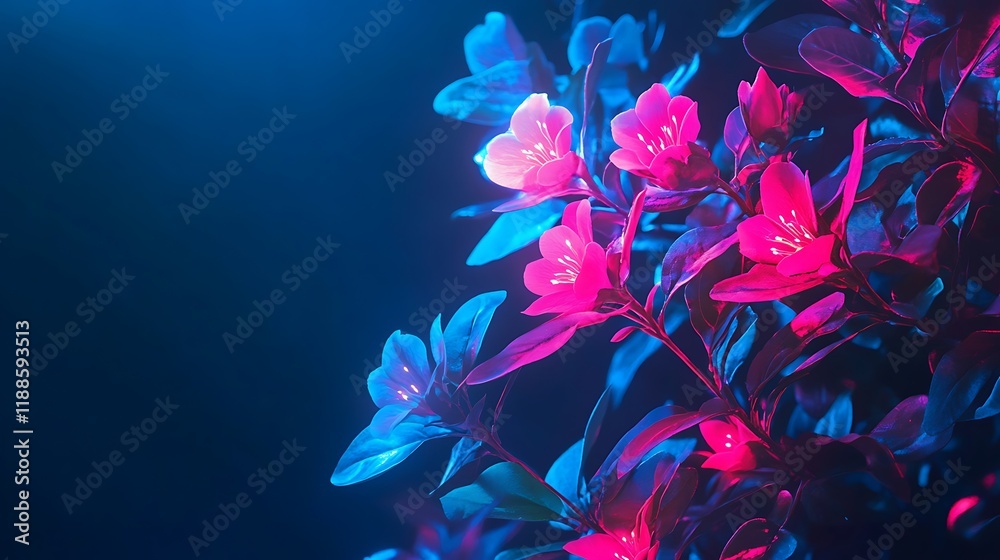 Poster Neon flowers in dark background. Possible use Decorative background