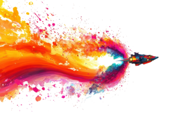 Futuristic spaceship entering a vibrant wormhole with swirling bright colors and lights