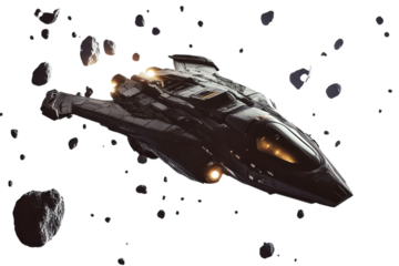 Futuristic Spaceship Navigating Through a Dense Asteroid Belt in Outer Space Setting