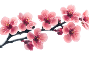 A pink plum blossom with a thin layer of frost, isolated on a transparent background.