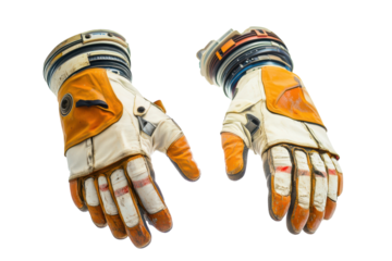 Spacesuit gloves floating in space isolated on a dark background with stars visible