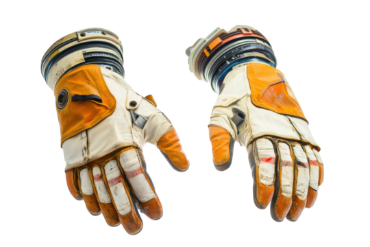 Spacesuit gloves floating in space isolated on a dark background with stars visible