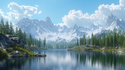 Fototapeta premium Majestic Mountain Lake Serenity: A Breathtaking Alpine Vista