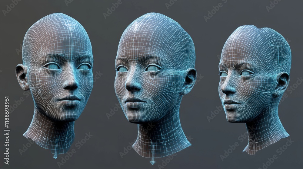Poster 3d rendering of artificial intelligence ai research depicting robot and cyborg development for advan
