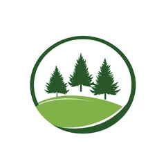 Three Pine Trees on a Green Hill in a Circle
