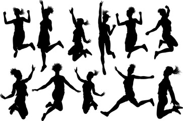 A set of happy women jumping for joy silhouette woman, people concept.