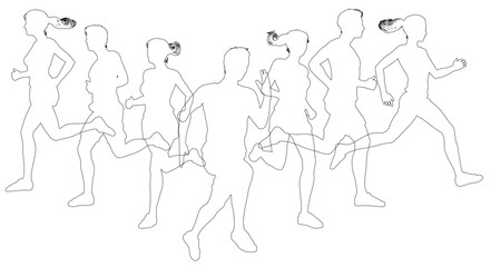A set of silhouette runners running or jogging. Active sports people healthy players fitness silhouettes concept.
