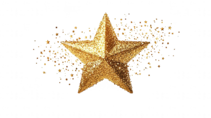Gold star icon with sparkles, symbolizing excellence and achievement for Employee Appreciation Day, isolated on white, PNG file, transparent background.
