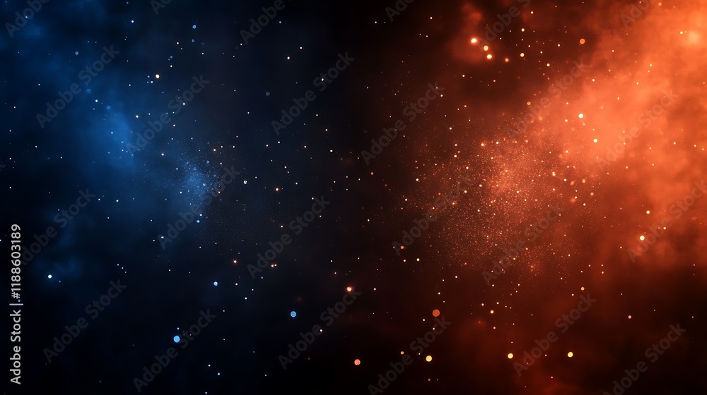 Poster cosmic nebula in red and blue colors, space background, possible use for wallpaper