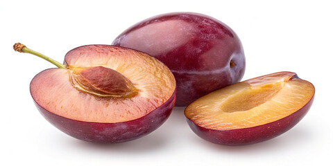 Fototapeta premium Juicy Delight: Half of a Plum on a White Background