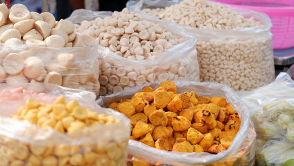 Bori or sun-dried lentil dumpling is being sold on the street. Bori is a popular bengali cuisine.