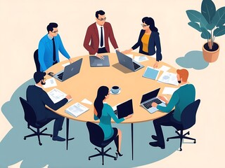 Business team collaborating in a modern office setting
