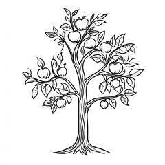 Obraz premium Sketchy apple tree illustration, white background, orchard design, educational use