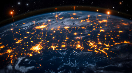 Obraz premium CGI Shot of Earth from Space with Illuminated Cityscape and Ocean View