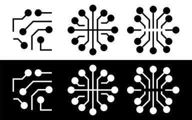 Abstract Circuit Board Design with Symmetrical Patterns. Vector illustration isolated on black and white background.
